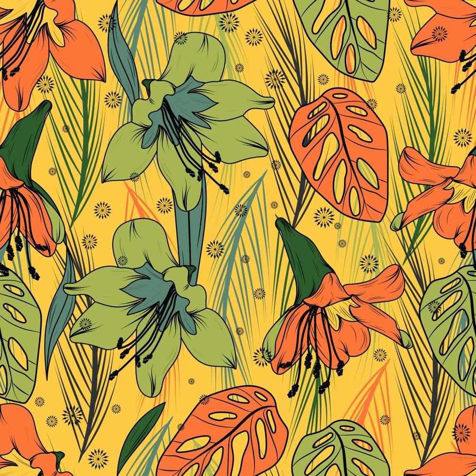 sömlösa mönster abstrakt blommig gul grön färg, samtida mönster för textil. vektor