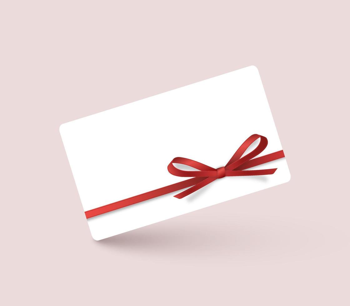 vit presentkort med röda band och rosetter. mall för en festlig presentkupong, inbjudan och certifikat. vektor illustration