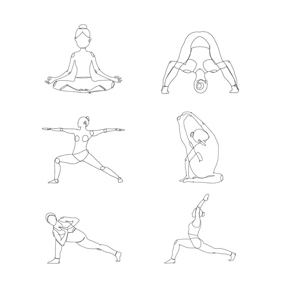 Strichzeichnungssatz von Frauen, die Yoga-Vektorillustration ausüben vektor