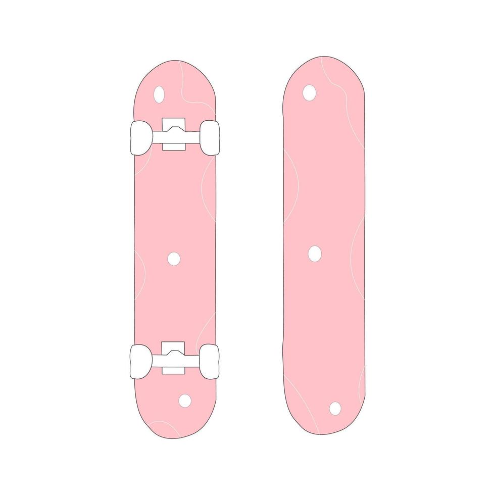 Vektorgrafik-Illustration von niedlichem rosa Skateboard-Design mit weißen Linien vektor