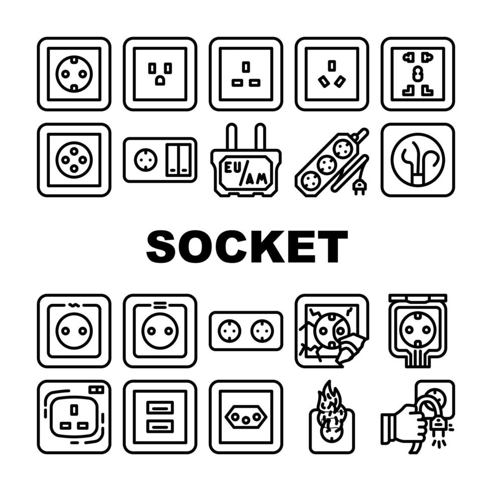 elektrische zubehörikonen der steckdose stellen vektor ein
