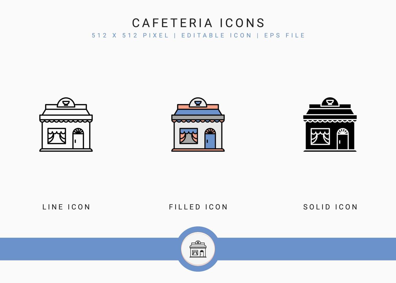 Cafeteria-Symbole setzen Vektorillustration mit solidem Symbollinienstil. modernes Café-Gebäudekonzept. editierbares Strichsymbol auf isoliertem Hintergrund für Webdesign, Benutzeroberfläche und mobile Anwendung vektor