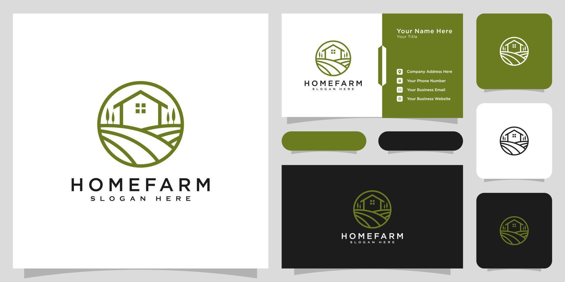 Haus Bauernhof Logo Vektor Design Linienstil und Visitenkarte