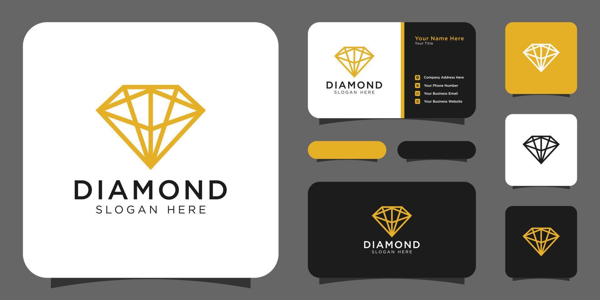 Diamant-Logo-Vektor entwirft Mono-Linie mit Visitenkarte vektor