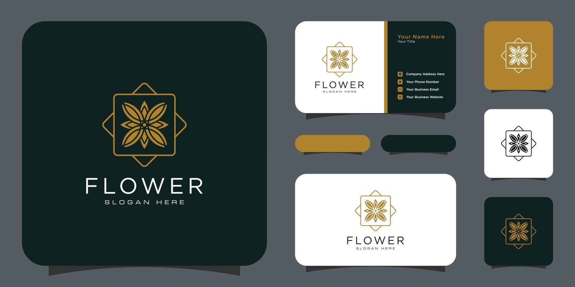 Blumen-Monolinie Luxus-Logo mit Visitenkarten-Design vektor