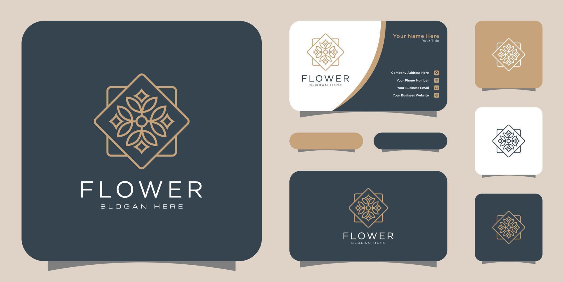 Blumen-Monolinie Luxus-Logo mit Visitenkarten-Design vektor