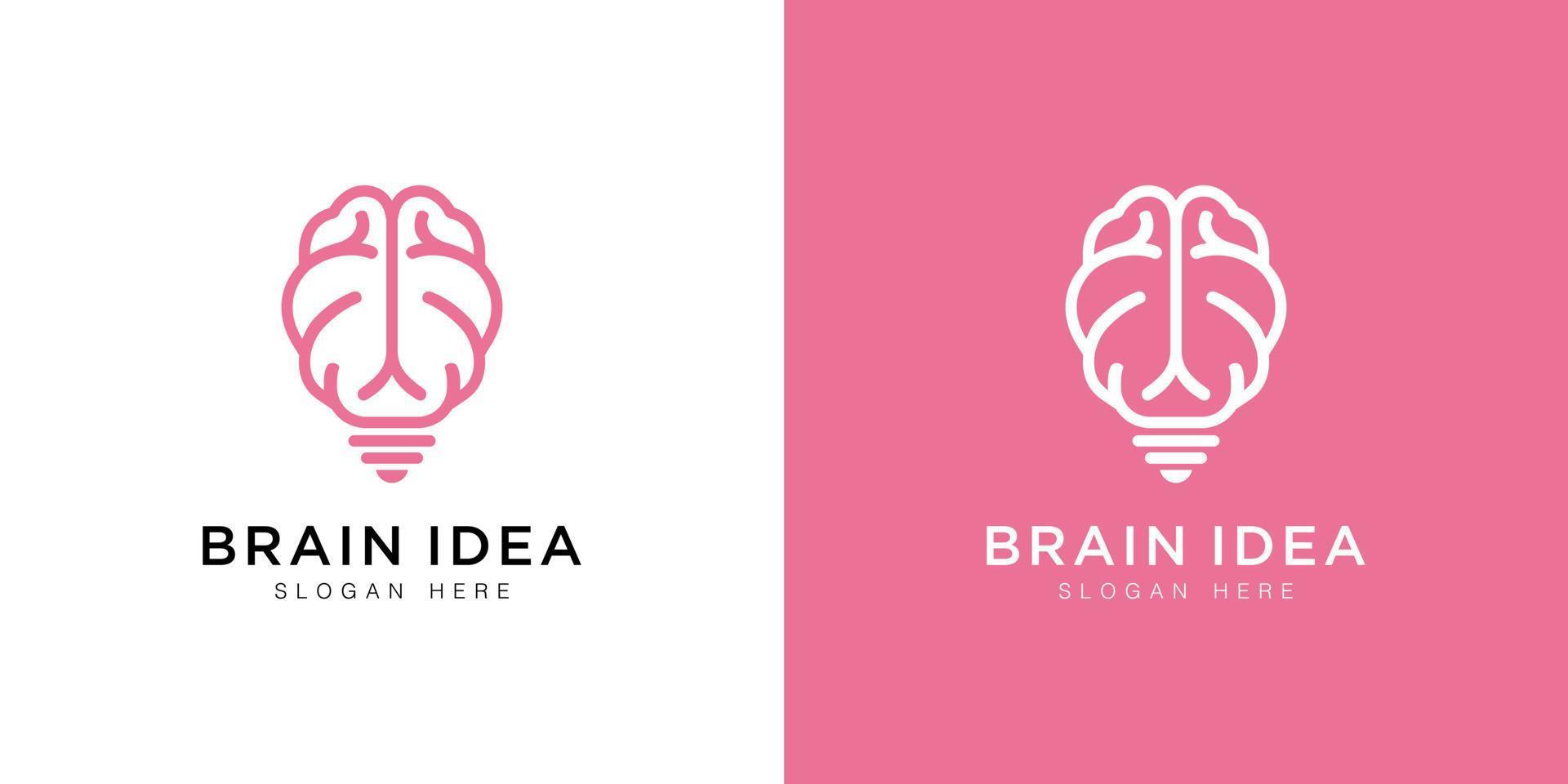 Gehirn und Glühbirne Logo Vektor Design Strichzeichnungen