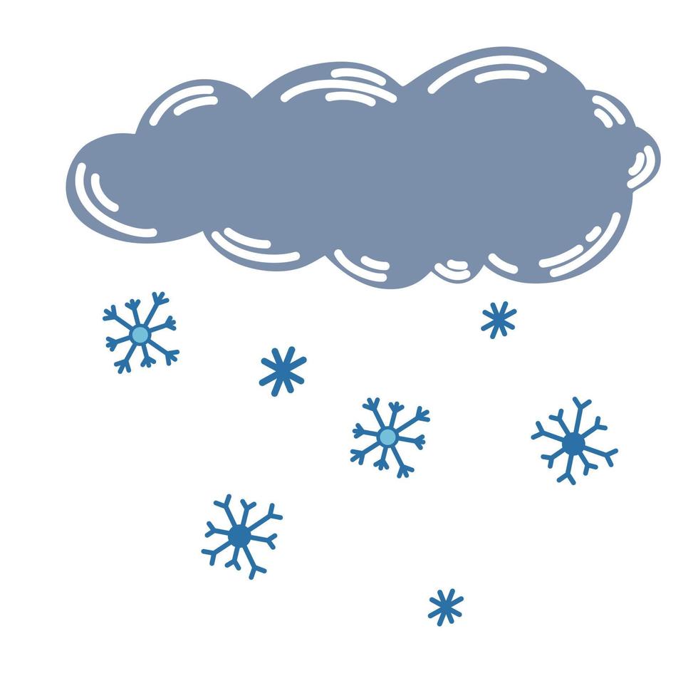 Wolken mit Schnee. Schneeflocken. Winter. Wettervorhersage. meteorologisch. Bewölktes Wettersymbol für Webdruck und Anwendungen. vektorhandabgehobene betragillustration lokalisiert auf dem weißen hintergrund. vektor