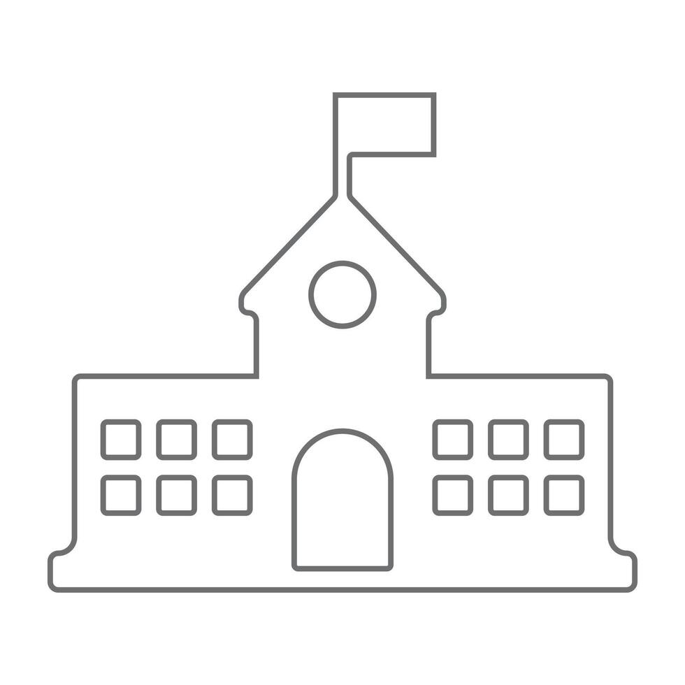 eps10 grå vektor skolbyggnad med flaggstreckikon eller logotyp i enkel platt trendig modern stil isolerad på vit bakgrund