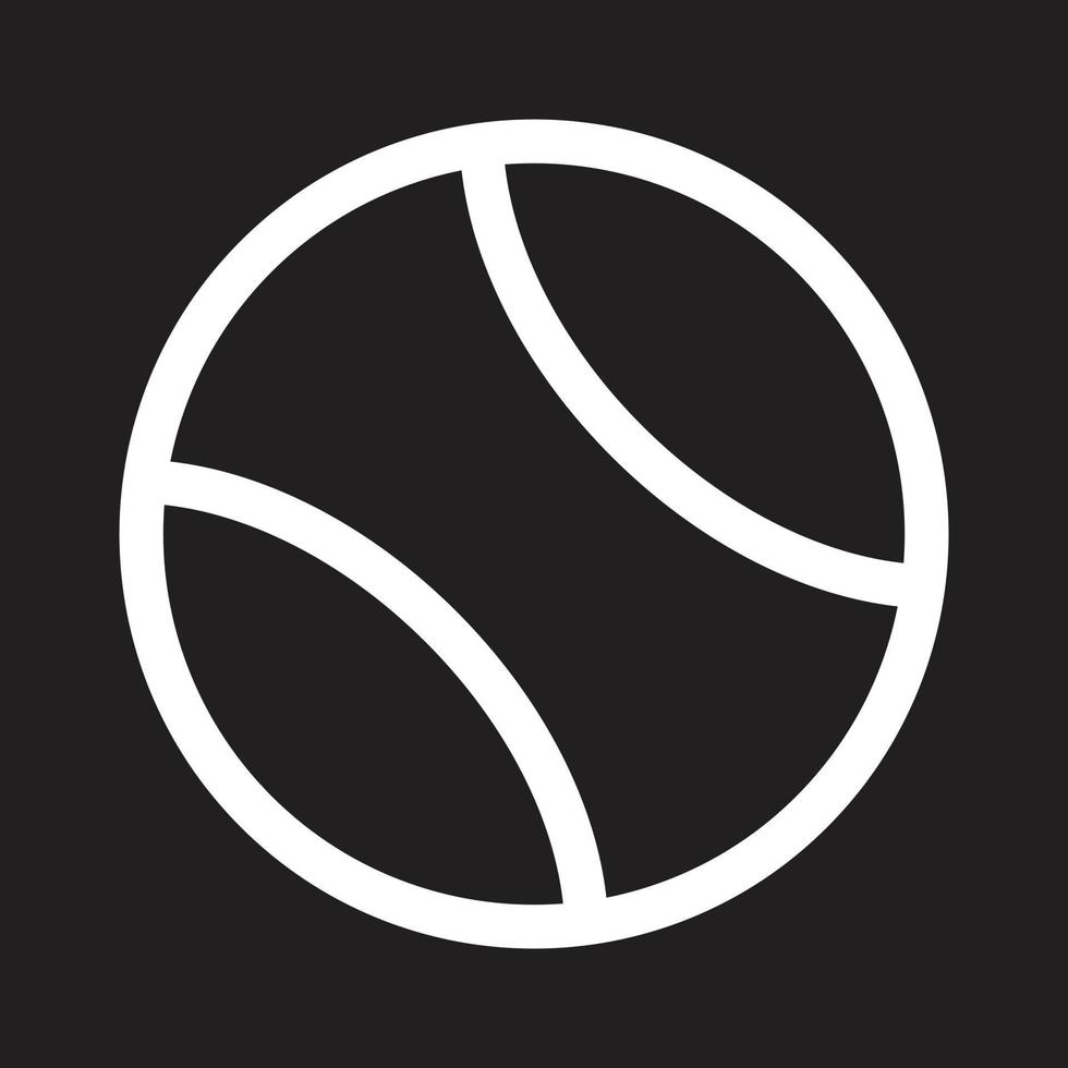 eps10 weißer Vektor Tennisball Liniensymbol im einfachen flachen trendigen Stil isoliert auf schwarzem Hintergrund