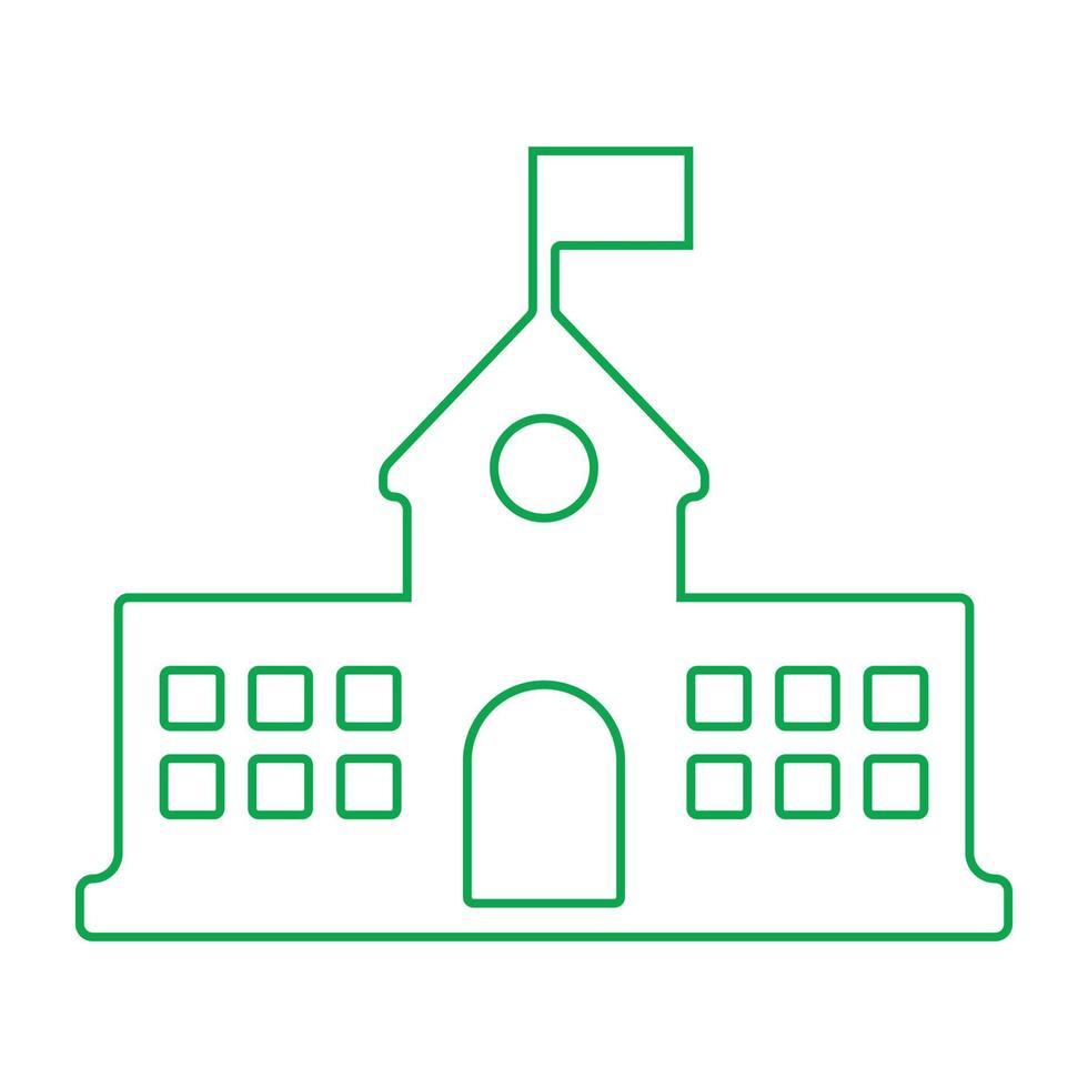 eps10 grünes Vektorschulgebäude mit Kunstsymbol oder Logo der Flaggenlinie im einfachen, flachen, trendigen modernen Stil isoliert auf weißem Hintergrund vektor