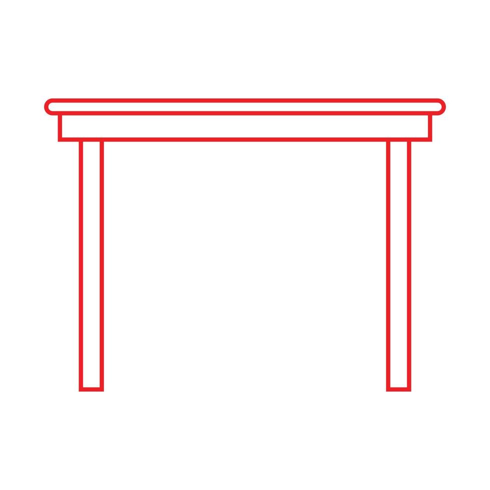 eps10 röd vektor träbord eller skrivbordslinjeikon i enkel platt trendig stil isolerad på vit bakgrund