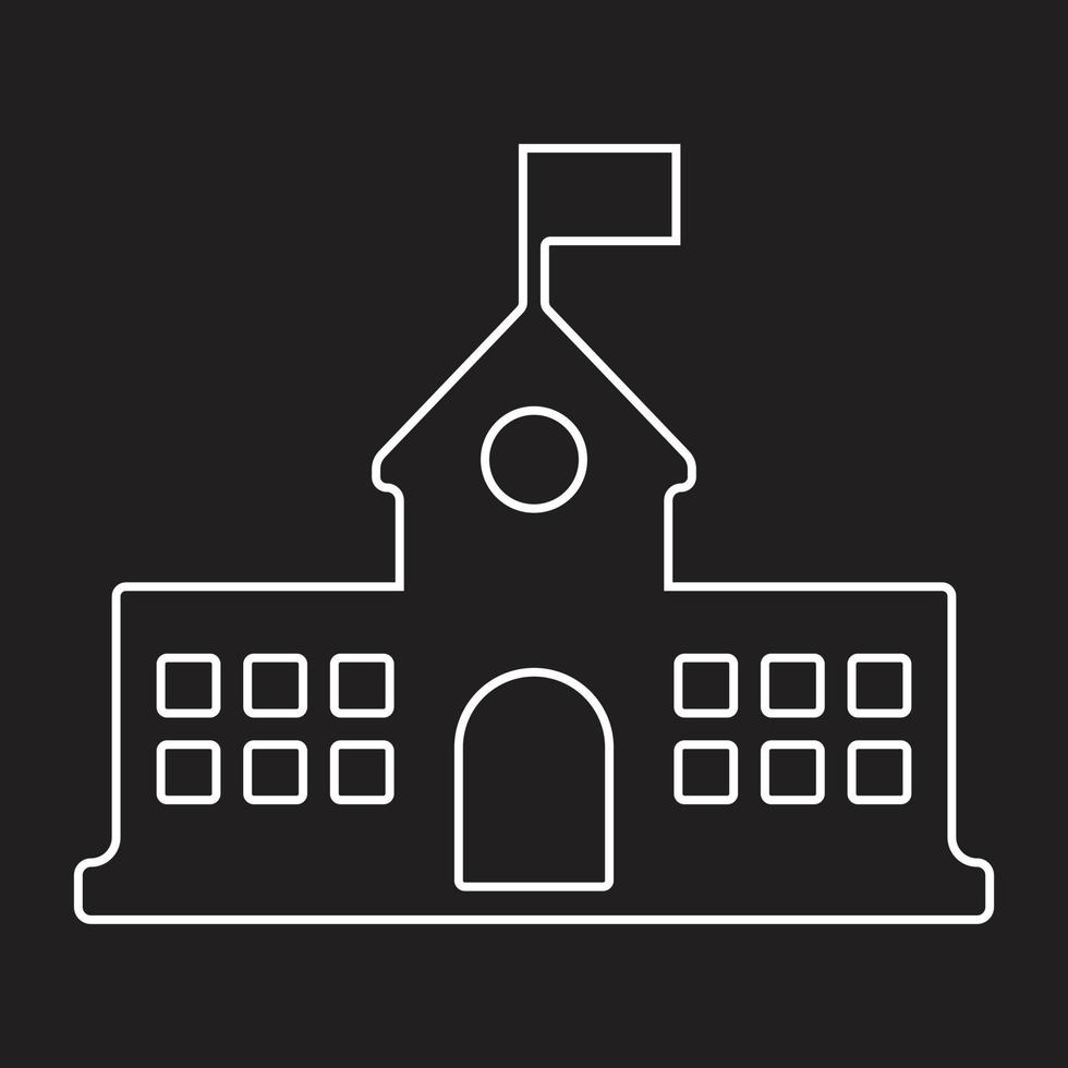 eps10 vit vektor skolbyggnad med flaggstreckikon eller logotyp i enkel platt trendig modern stil isolerad på svart bakgrund