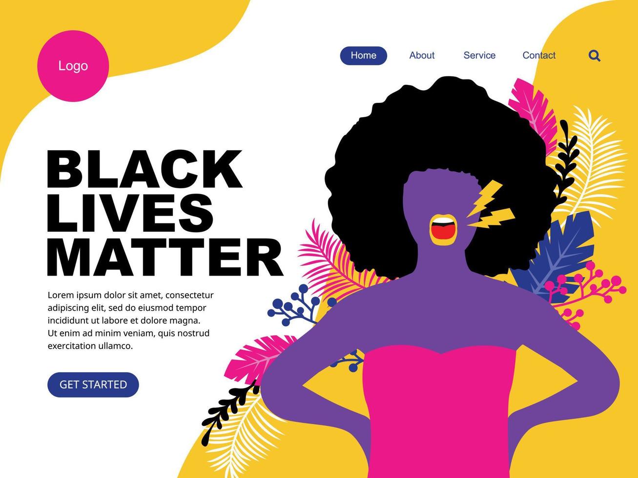 Black Lives Matter Landing Page mit schwarzen Frauen, die sich zu Wort melden. Die sozialen Probleme des Rassismus vektor