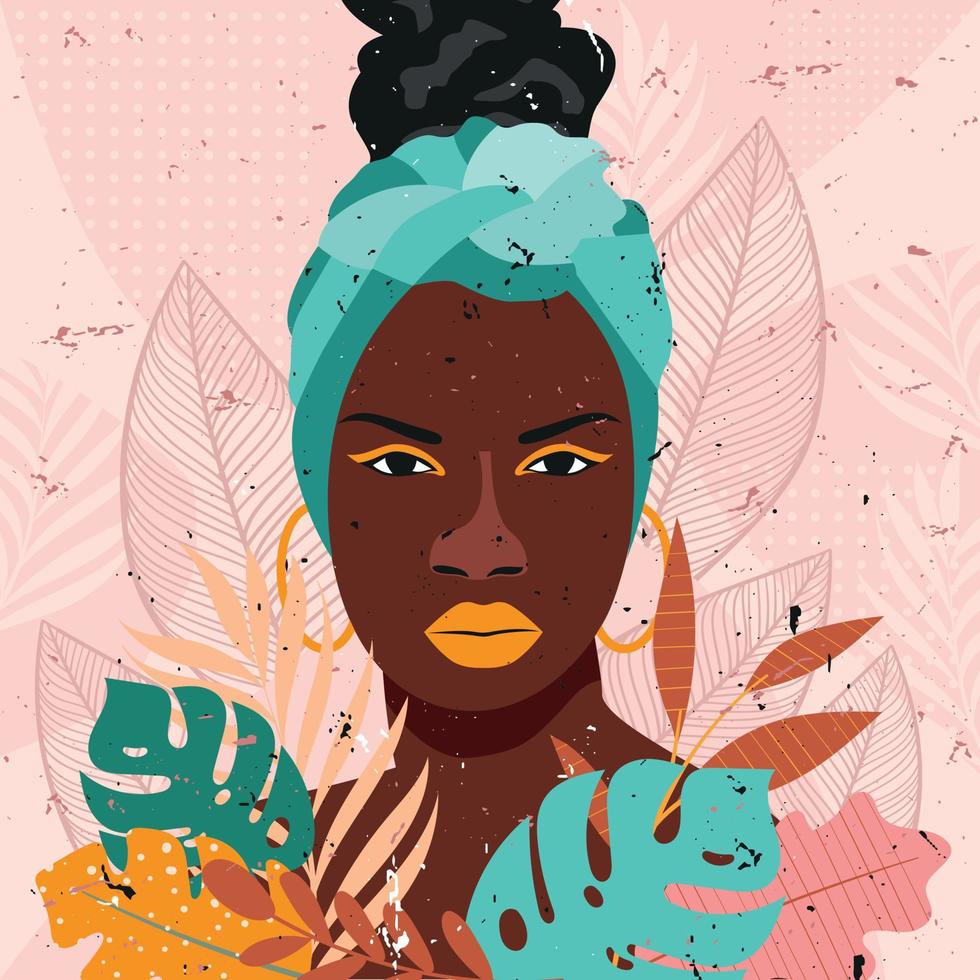 schöne schwarze Frau in einem mintfarbenen Turban. Black Lives Matter. verwendet für druckdesign grußkarte verwendet für druckdesign, banner, poster, flyer-vorlage vektor