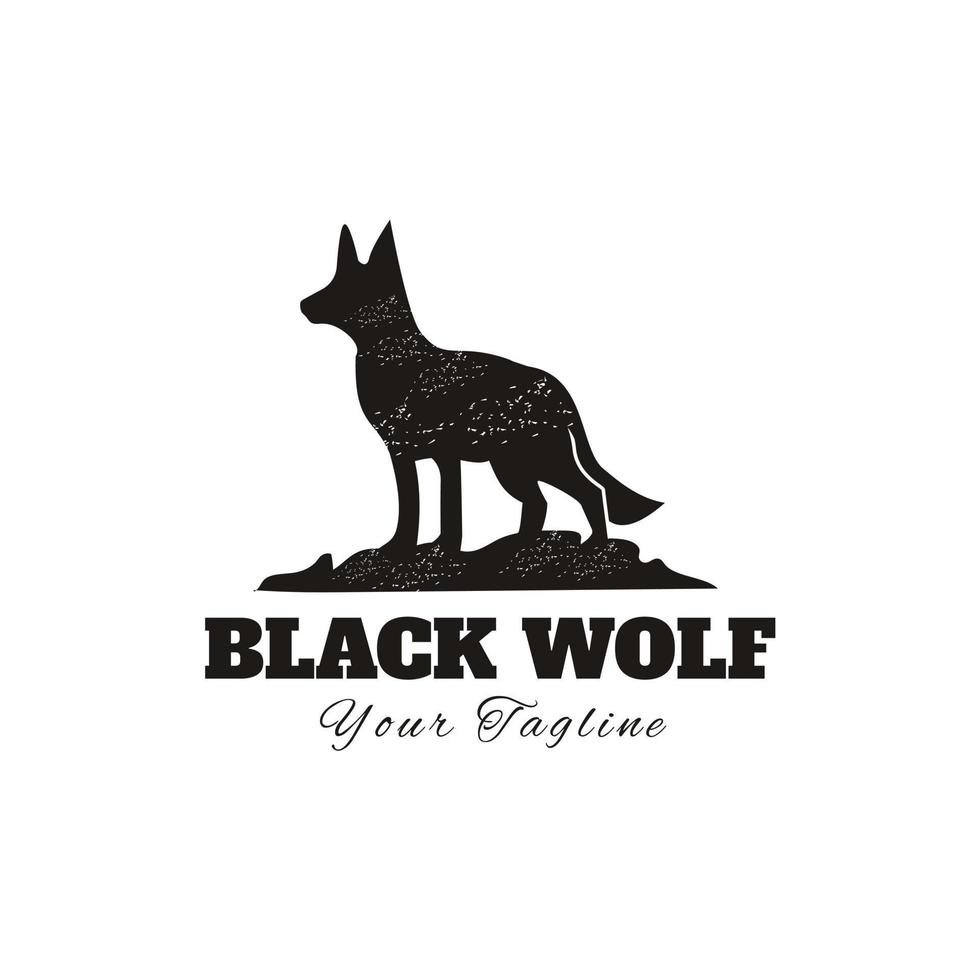 Wolffuchs-Hundedesignlogo auf rustikaler Steinweinleseschattenbild vektor