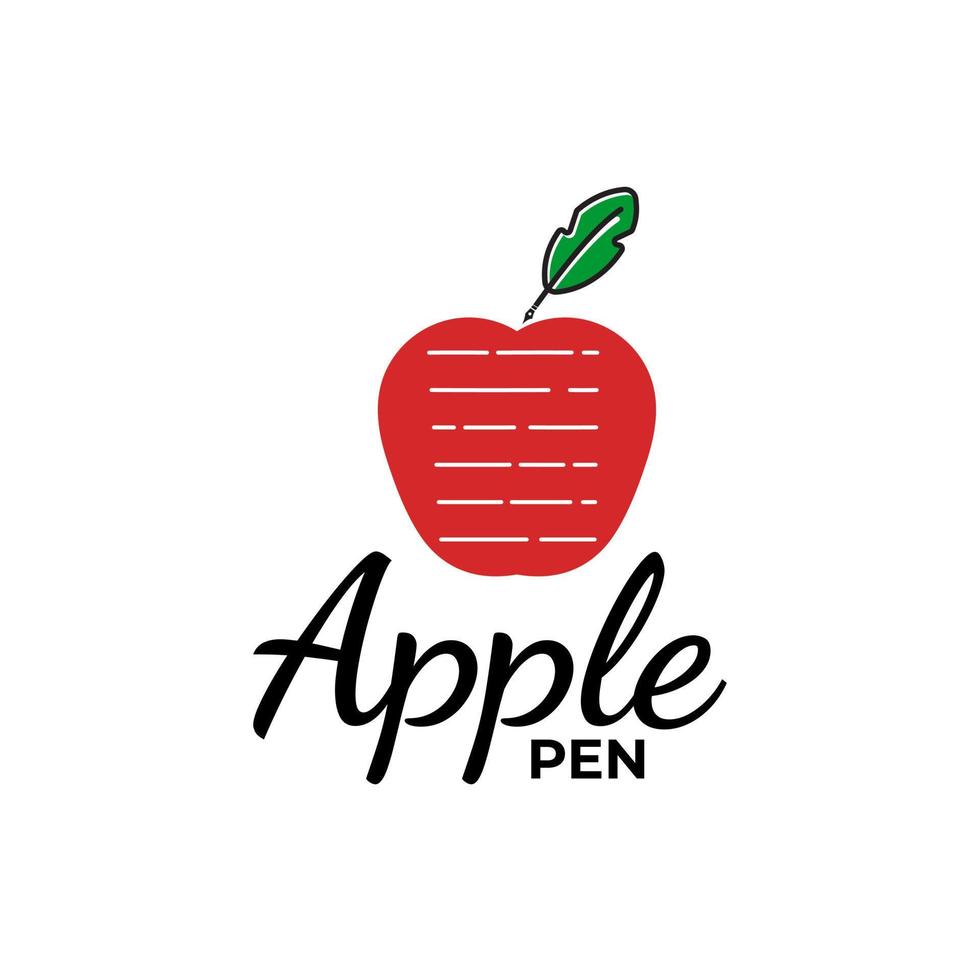 penna blad rött äpple vektor logotyp mall. perfekt för företag, webb, hälsoutbildning, konst och design