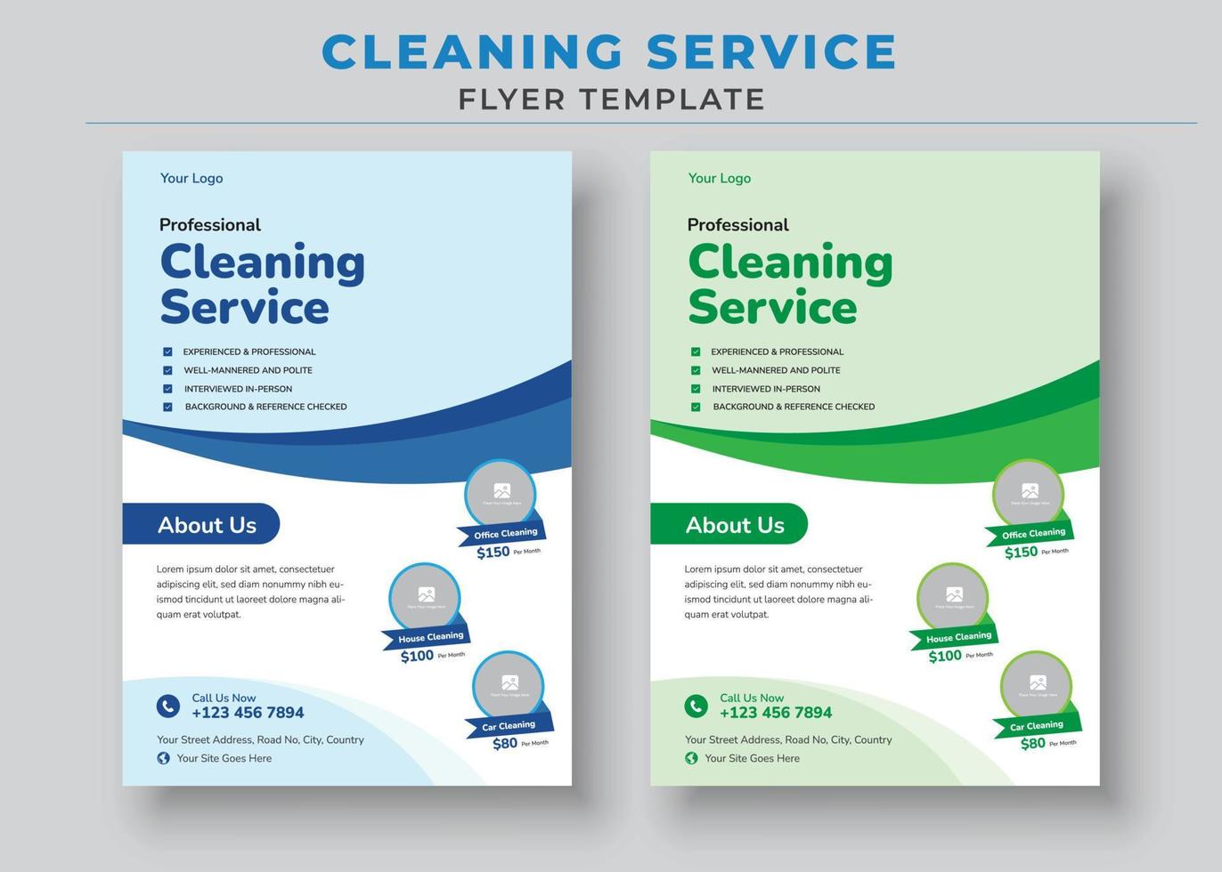 Poster für professionelle Reinigungsdienste, Flyer-Vorlage für Reinigungsdienste, Design von Posterbroschüren, vektorbearbeitbar und druckfertig vektor