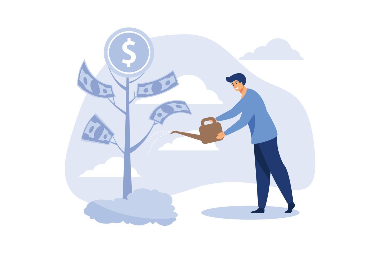 en affärsman vattnar ett pengar träd platt vektor modern illustration