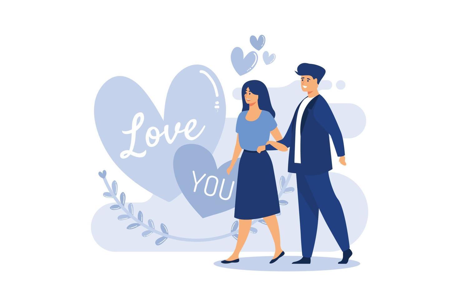 förälskat par. glad alla hjärtans dag. 14 februari är alla älskares dag. grafik lämplig för att dekorera affischer, broschyrer, vykort, flygblad platt vektorillustration vektor