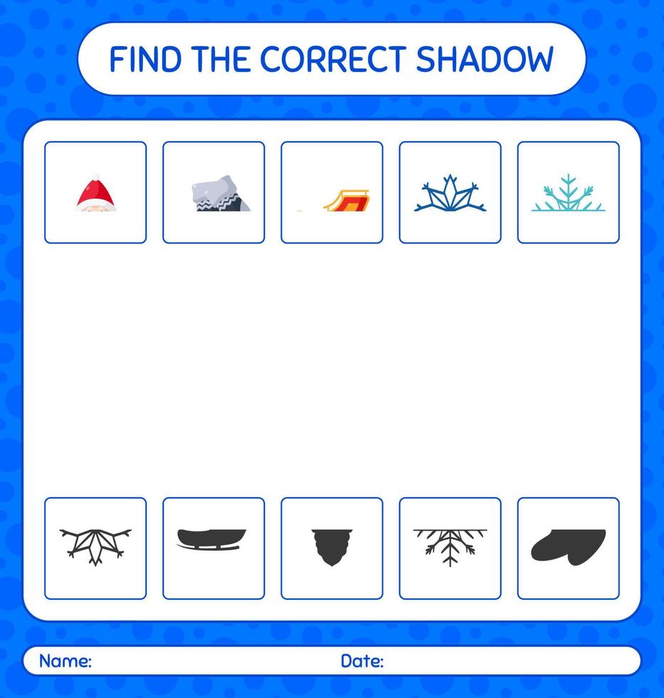 hitta rätt skuggspel med julikonen. arbetsblad för förskolebarn, aktivitetsblad för barn vektor