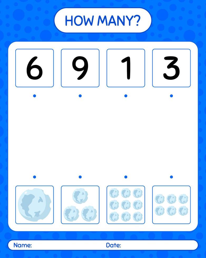 hur många räknar spel med fullmåne. arbetsblad för förskolebarn, aktivitetsblad för barn vektor