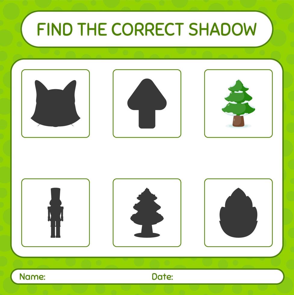 Finden Sie das richtige Schattenspiel mit Kiefer. arbeitsblatt für vorschulkinder, kinderaktivitätsblatt vektor