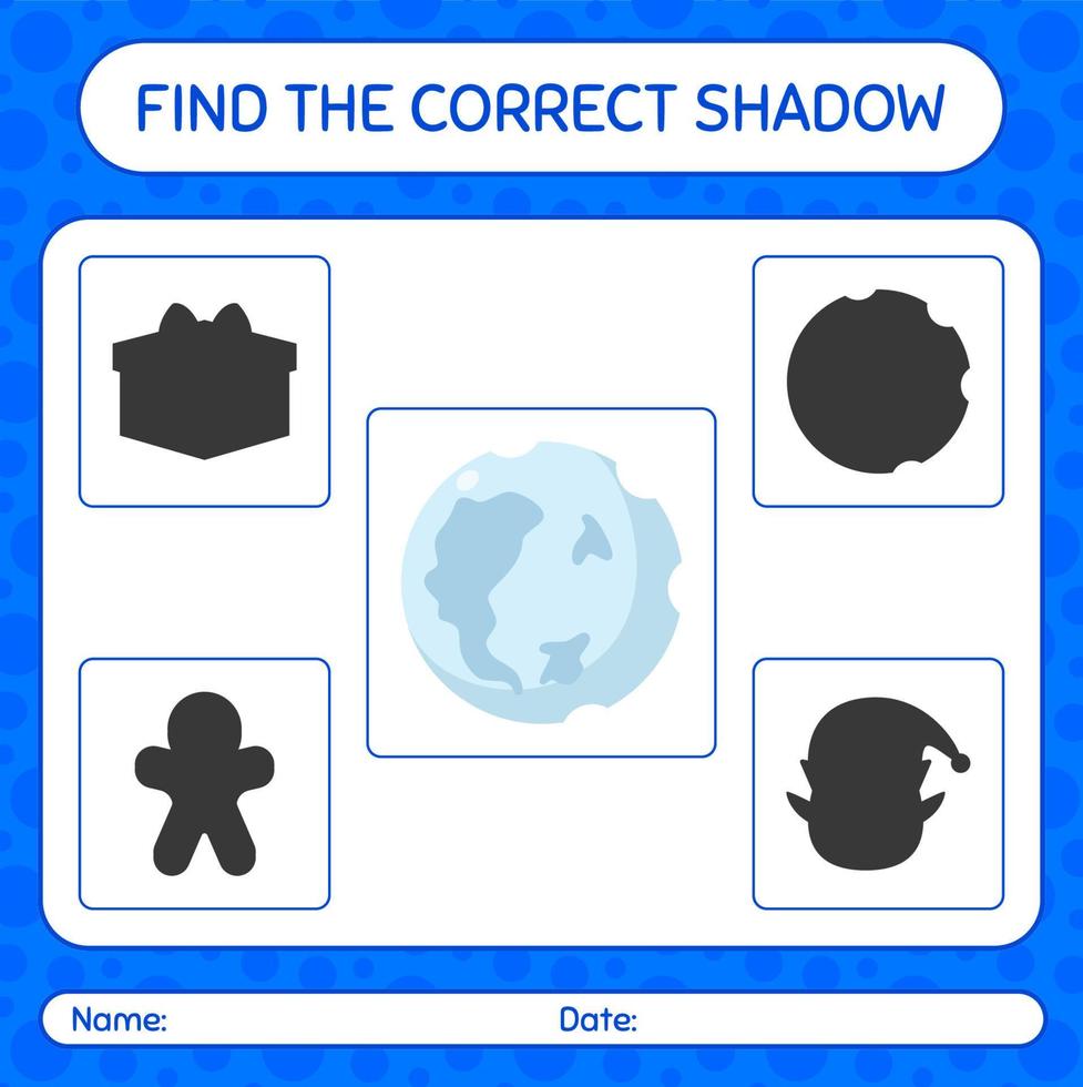 Finden Sie das richtige Schattenspiel mit Vollmond. arbeitsblatt für vorschulkinder, kinderaktivitätsblatt vektor