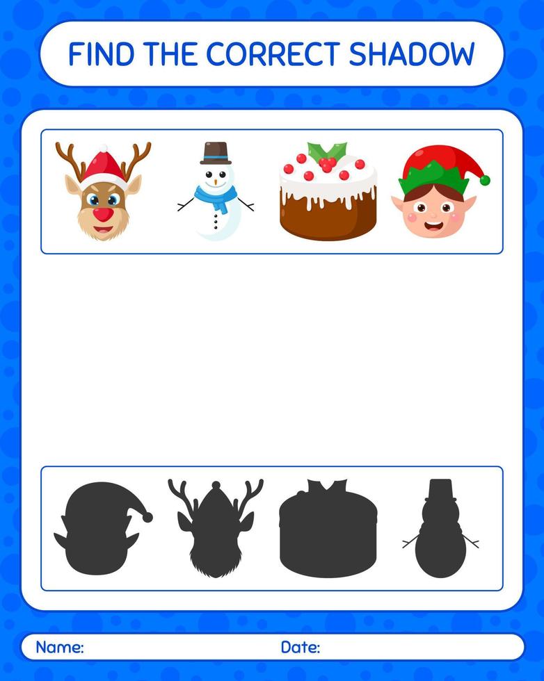 hitta rätt skuggspel med julikonen. arbetsblad för förskolebarn, aktivitetsblad för barn vektor