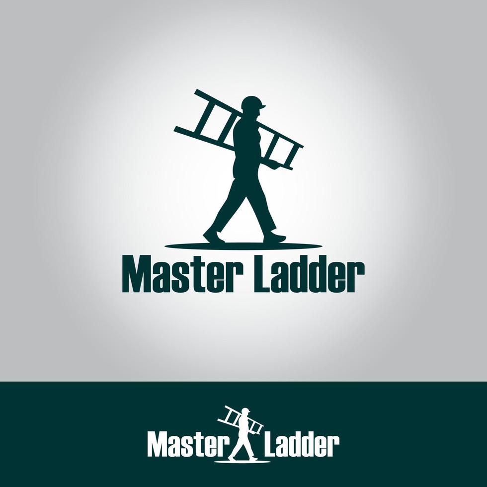 master ladder företagslogotyp designmall, bildmärkes logotypkoncept, karaktärslogotyp, människor som bär trappor, grå, mörkgrön, hemtjänst vektor