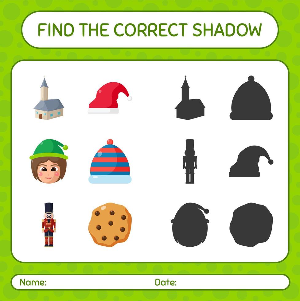 hitta rätt skuggspel med julikonen. arbetsblad för förskolebarn, aktivitetsblad för barn vektor