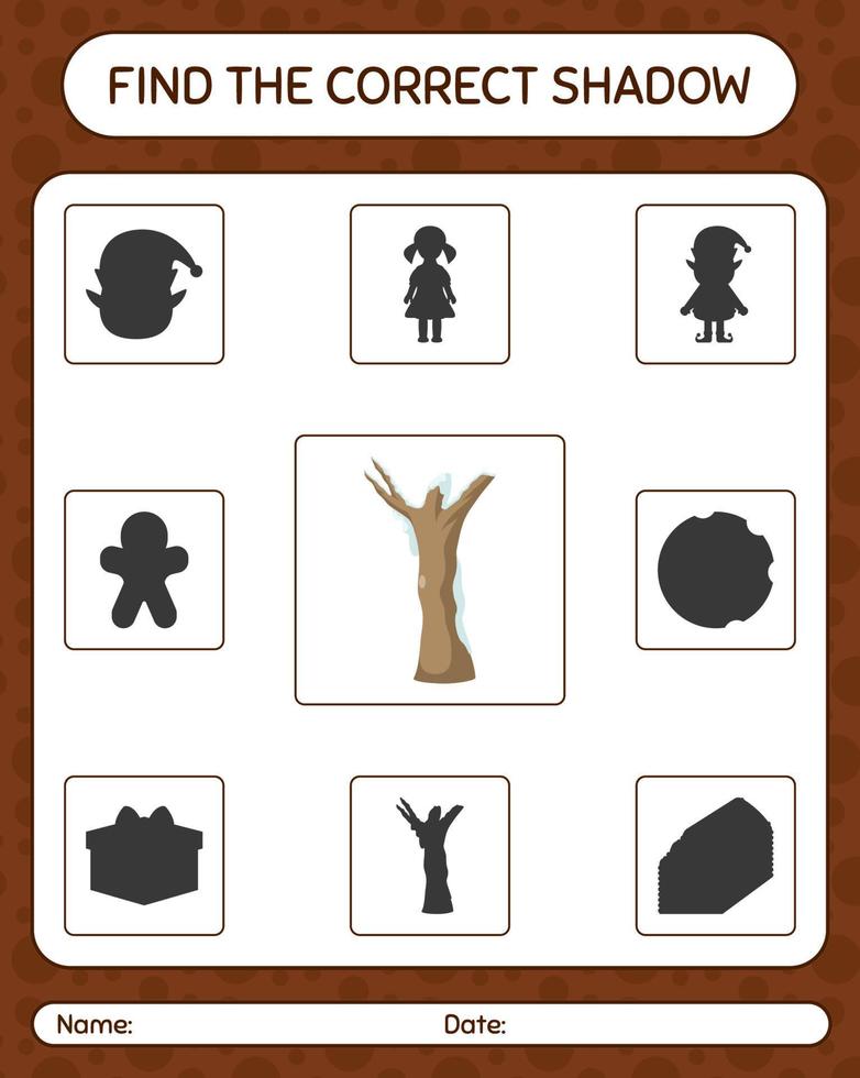Finden Sie das richtige Schattenspiel mit totem Baum. arbeitsblatt für vorschulkinder, kinderaktivitätsblatt vektor