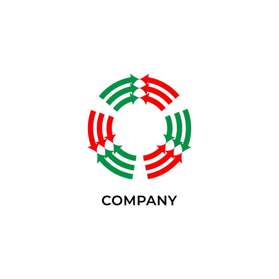 tre lager av röda och gröna pilar snurrar. logotyp formgivningsmall. återvinna logotyp koncept isolerad på vit bakgrund vektor