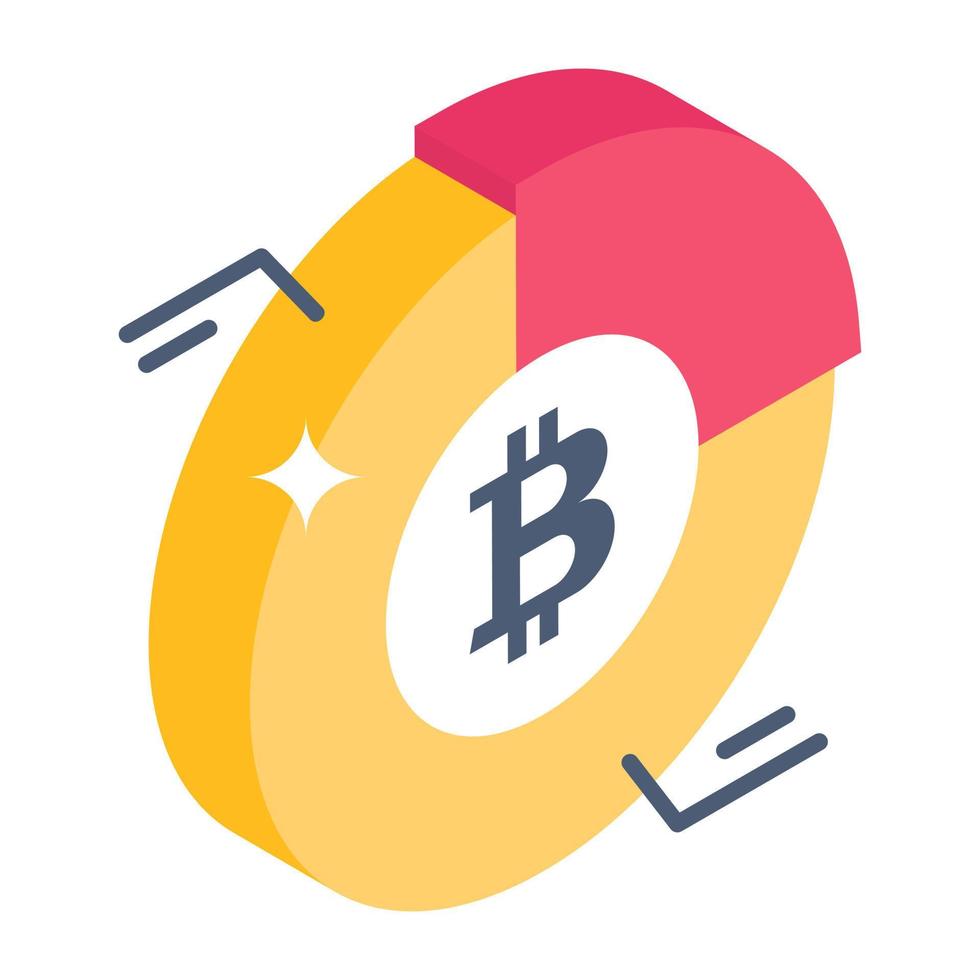 ein kunstvoll gestaltetes isometrisches Symbol des Bitcoin-Diagramms vektor