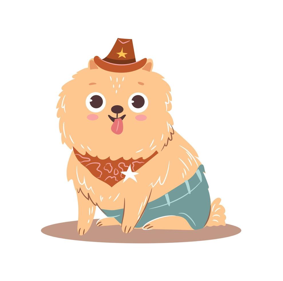 hund i halloween cowboydräkt. söt isolerad baby spitz. platt vektor tecknad illustration