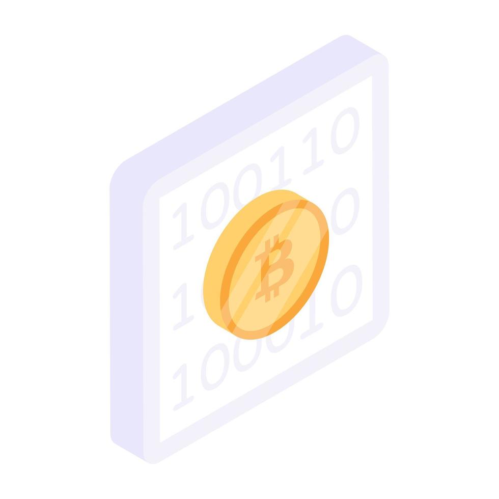 en skickligt utformad isometrisk ikon för bitcoin-kodning vektor