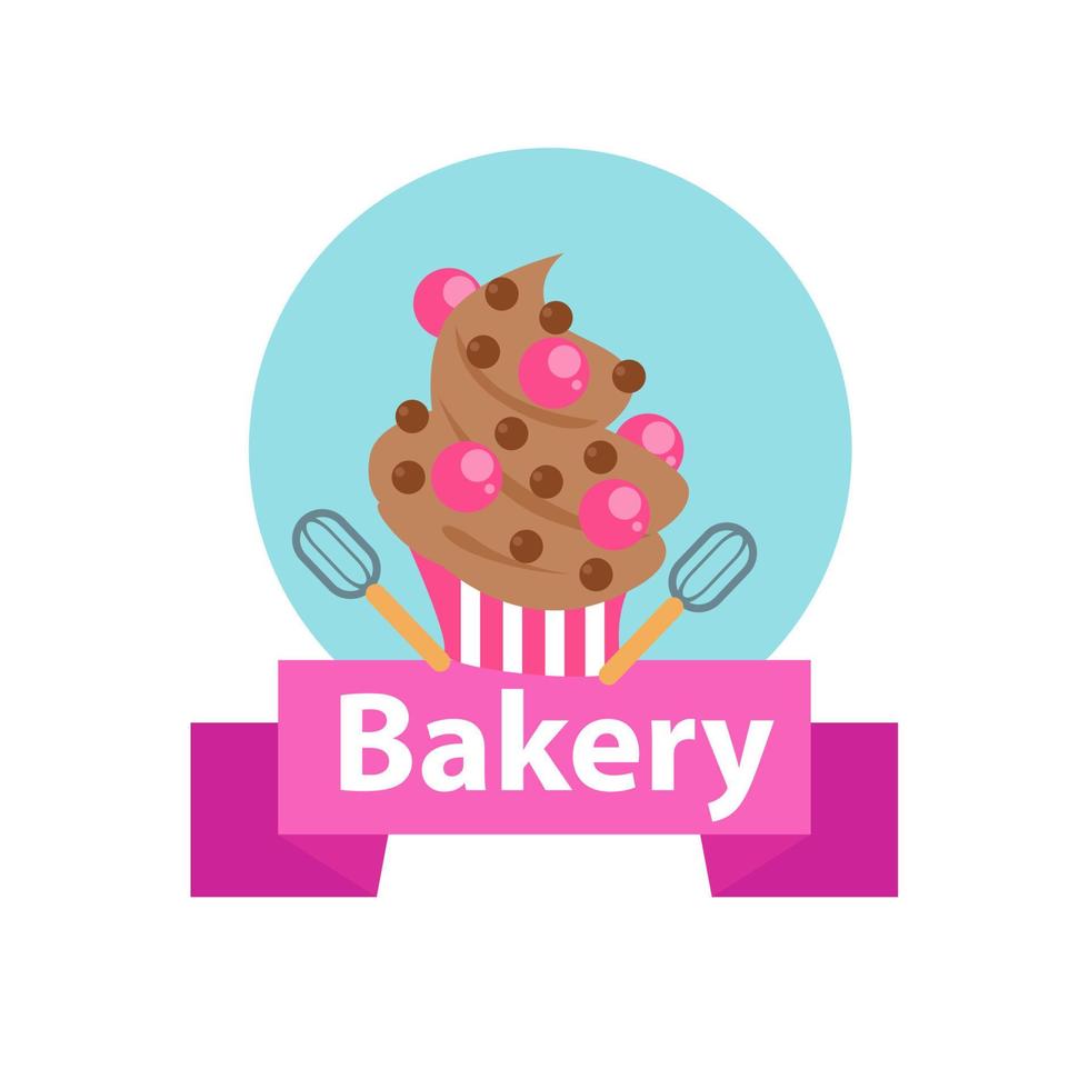 Bäckerei-Logo-Vektorillustration mit niedlicher Mädchen-Cartoon-Kunst vektor