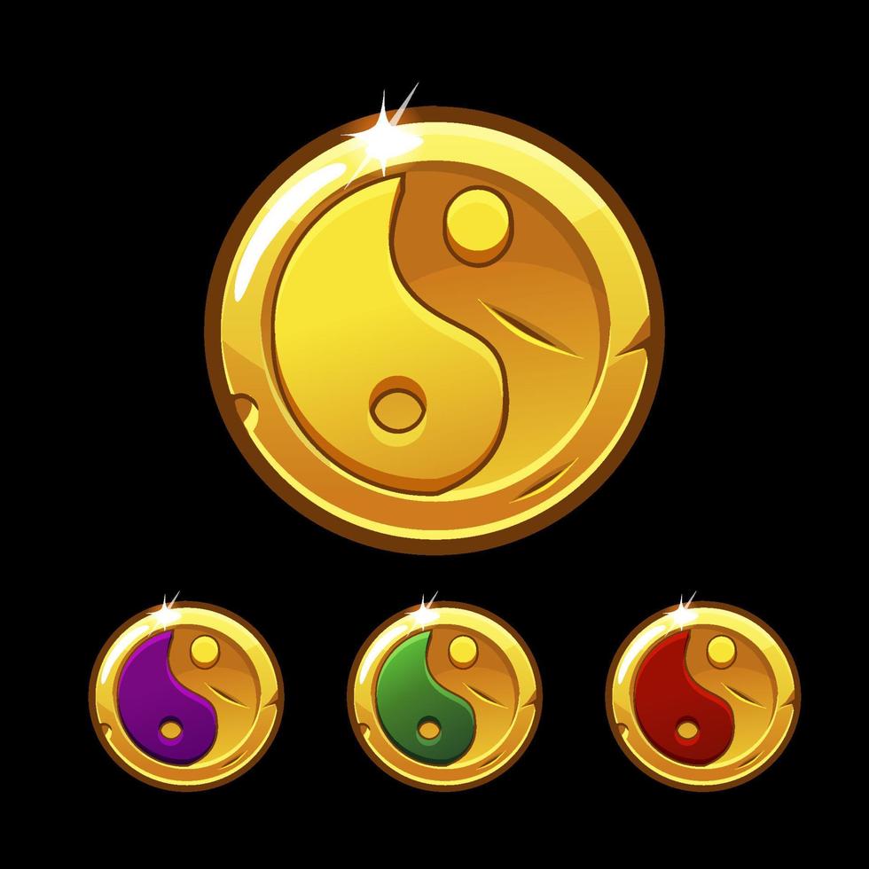 satz verschiedener goldener chinesischer amulette yin yang. ein symbol und ein talisman der chinesischen kultur. vektor