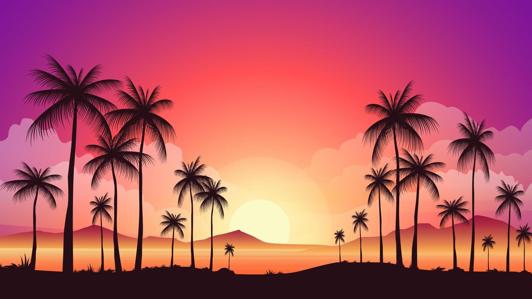 vacker solnedgång beach palm landskap vektorillustration vektor