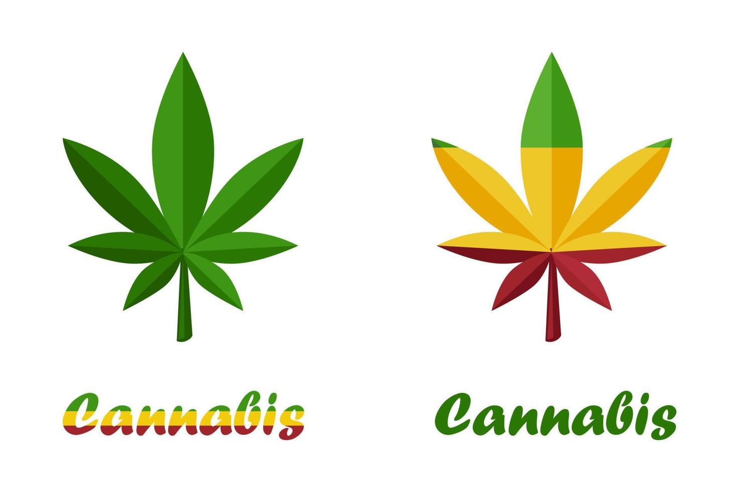 Symbole Blätter von Cannabiskraut oder Marihuana und Logo. grünes und buntes Cannabis, Droge. vektor