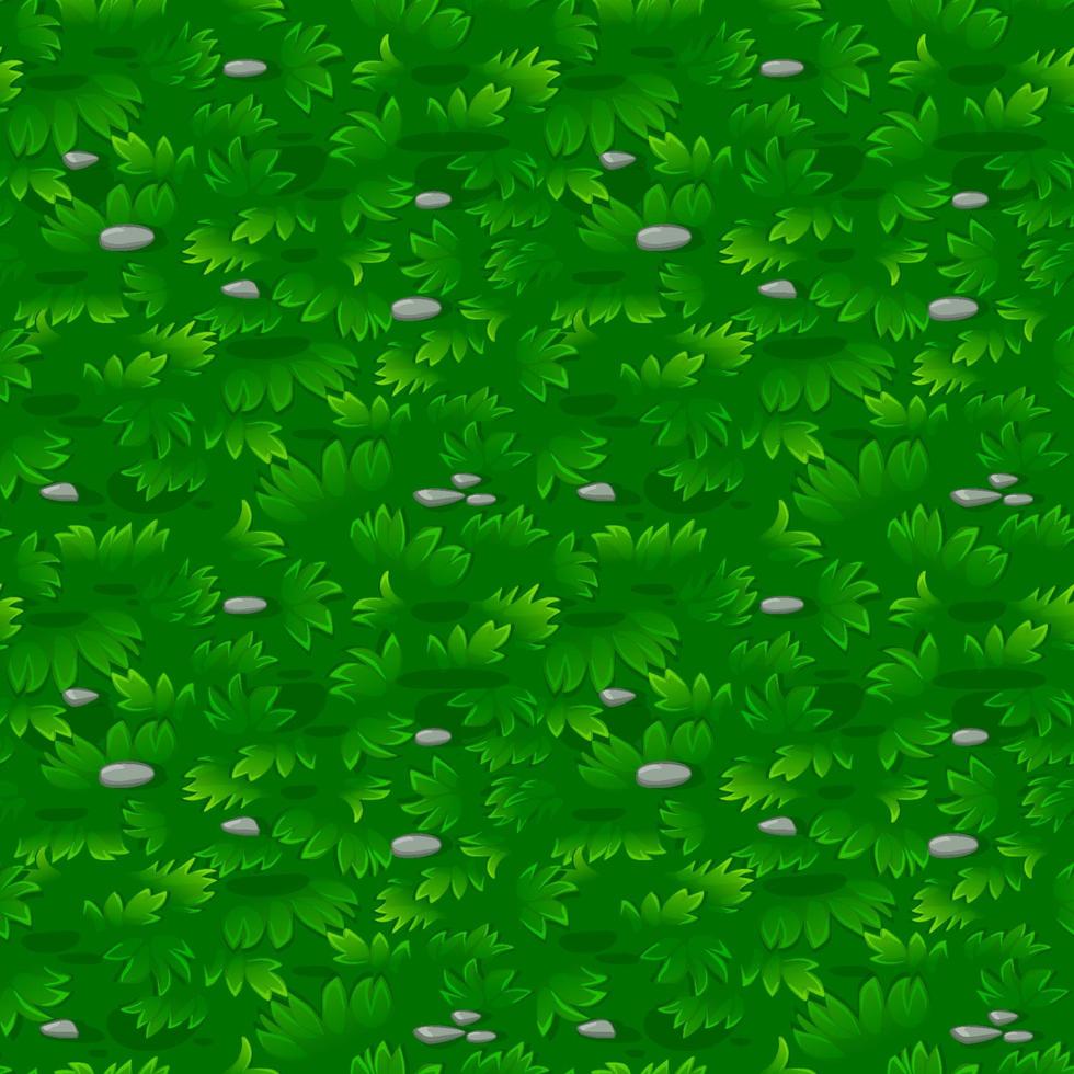 nahtloses strukturiertes Muster des grünen Grases mit Steinen. sich wiederholender Rasen- oder Wiesenhintergrund. vektor