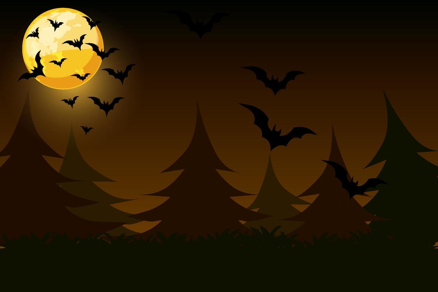 nacht einfacher hintergrund mit mond und fledermäusen. vektorillustration des unheimlichen dunklen hintergrunds halloweens. vektor