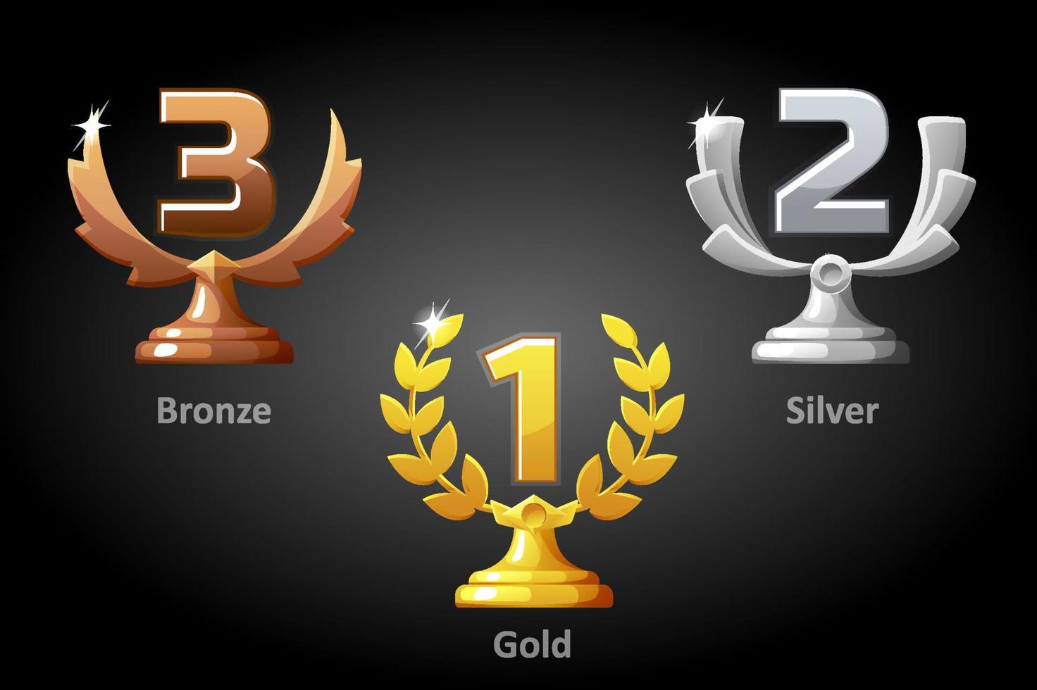guld, silver, brons till vinnaren. en uppsättning vektor lyx utmärker bästa plats för mästare i spelet.