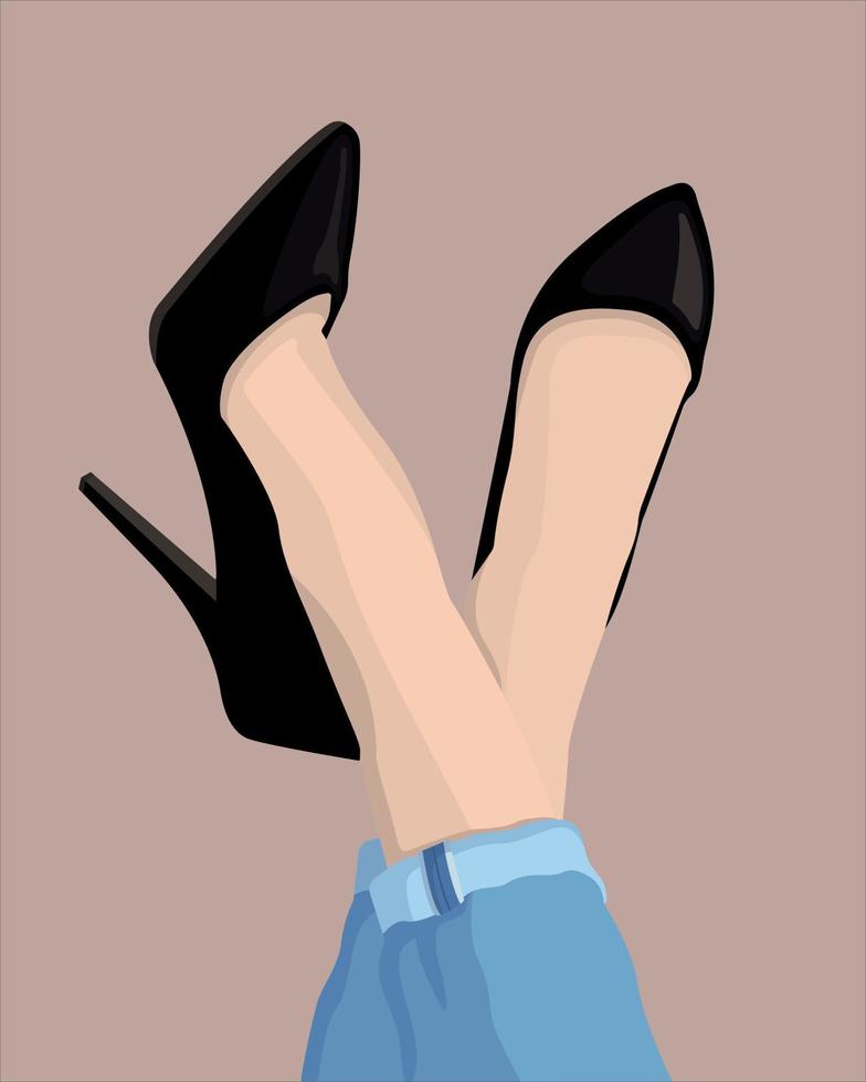 ben i höga klackar vektorbild isolerade. kvinnliga ben i svarta högklackade skor. feminin minimalistisk estetik. mode kvinna. vektor