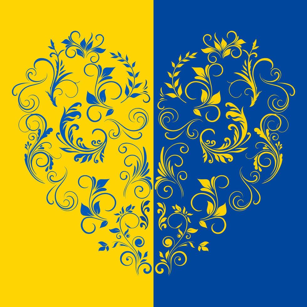 Ukrainas flagga med ett hjärta i blommor. vektor illustration.