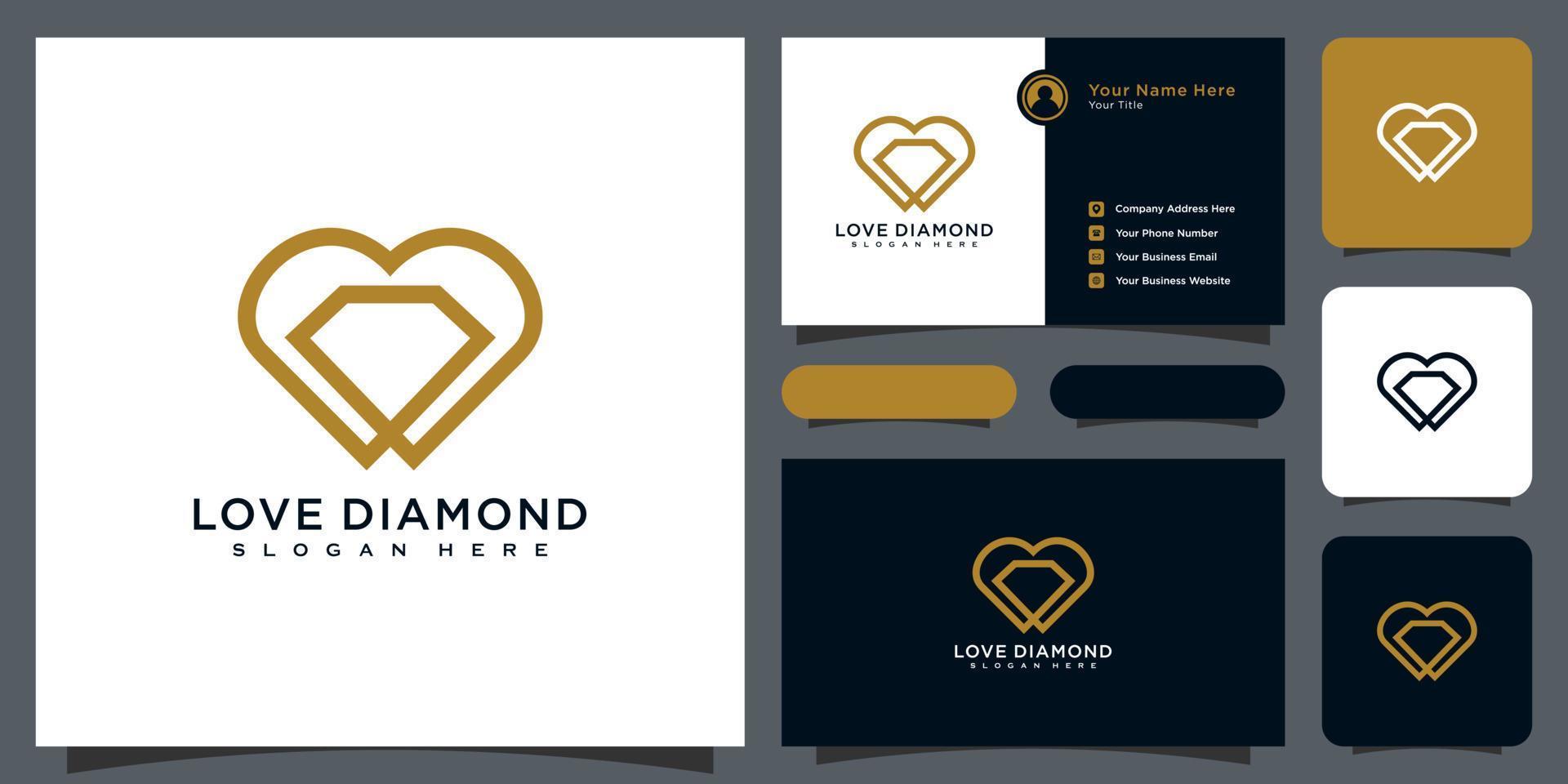 älskar diamant logotyp vektor design linje stil och visitkort