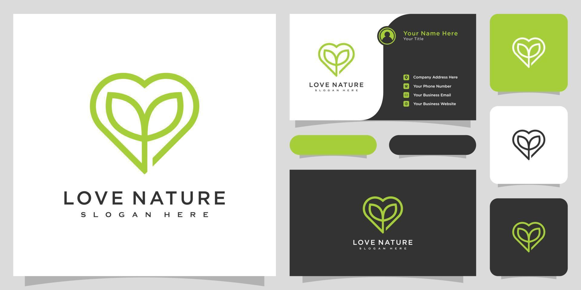 liebe natur logo vektor design und visitenkarte