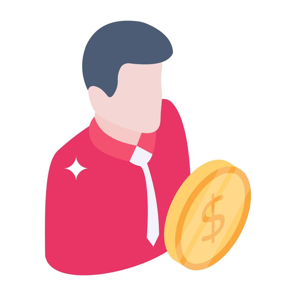 Person mit Dollarmünze, isometrische Ikone des Investors vektor
