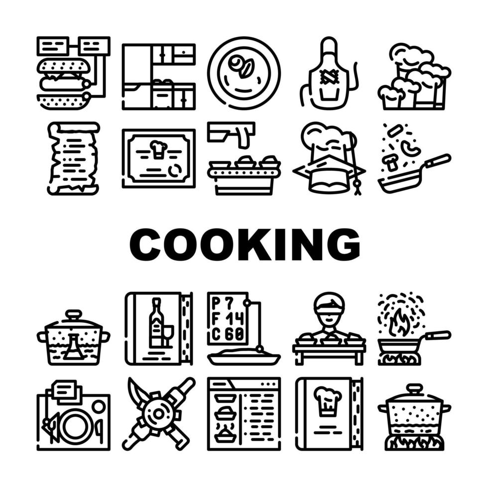 matlagningskurser lektion samling ikoner set vektor