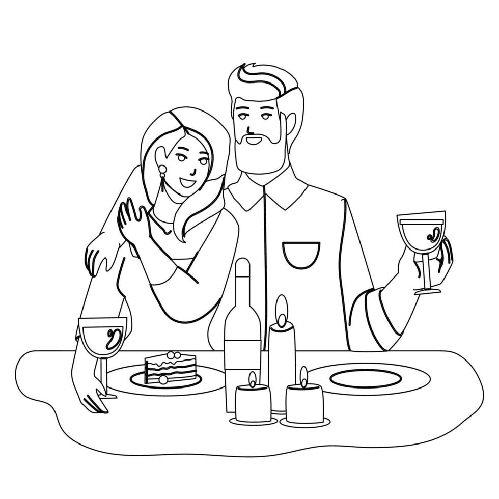 Paare haben ein romantisches Abendessen mit Kerzenvektor vektor